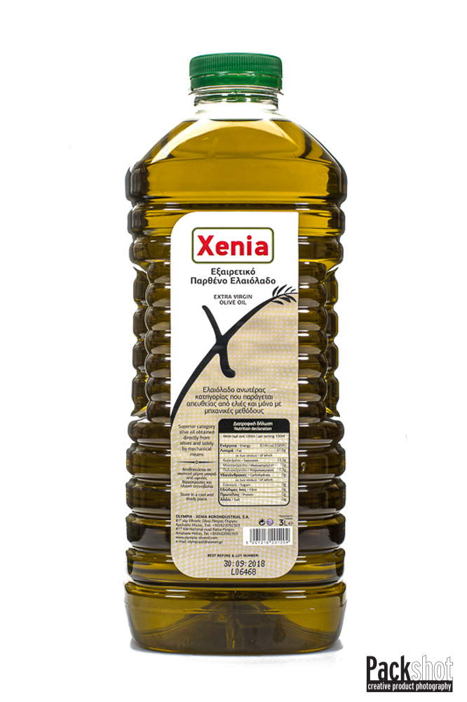Φωτογράφιση Συσκευασία Ελαιόλαδου XENIA 3 λίτρα πίσω όψη