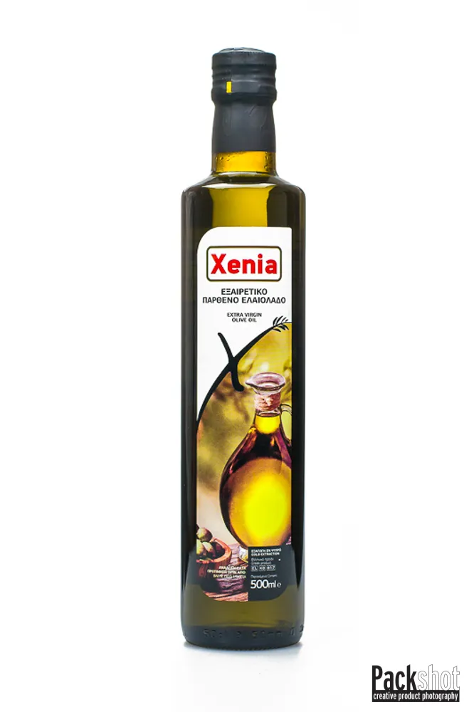 Φωτογράφιση Συσκευασία Ελαιόλαδου XENIA, 500ml, μπροστινή όψη